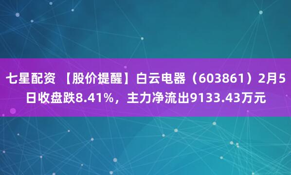 七星配资 【股价提醒】白云电器（603861）2月5日收盘跌8.41%，主力净流出9133.43万元